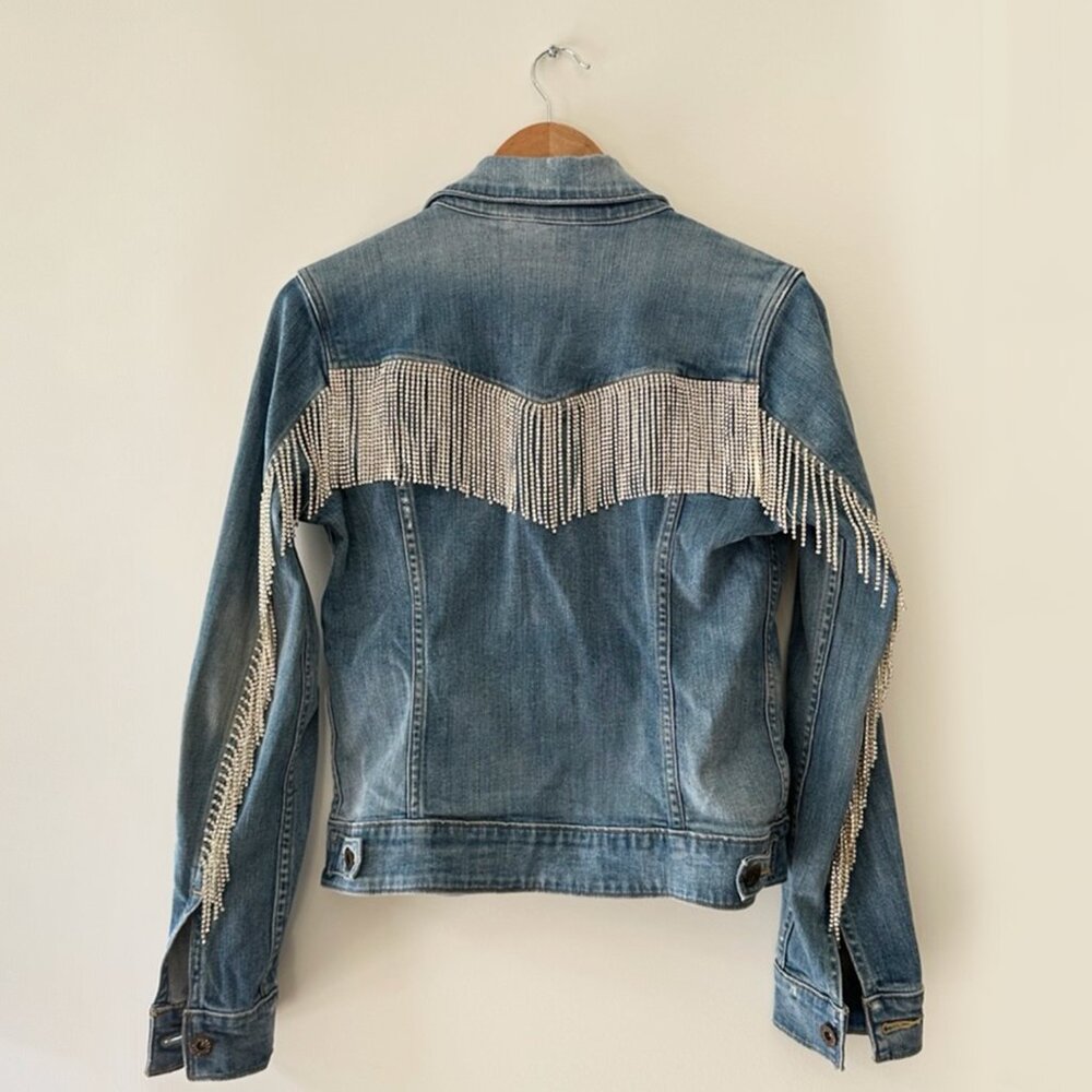 Levi's Denim Jacket with Custom Rhinestone Fringe, Size Small